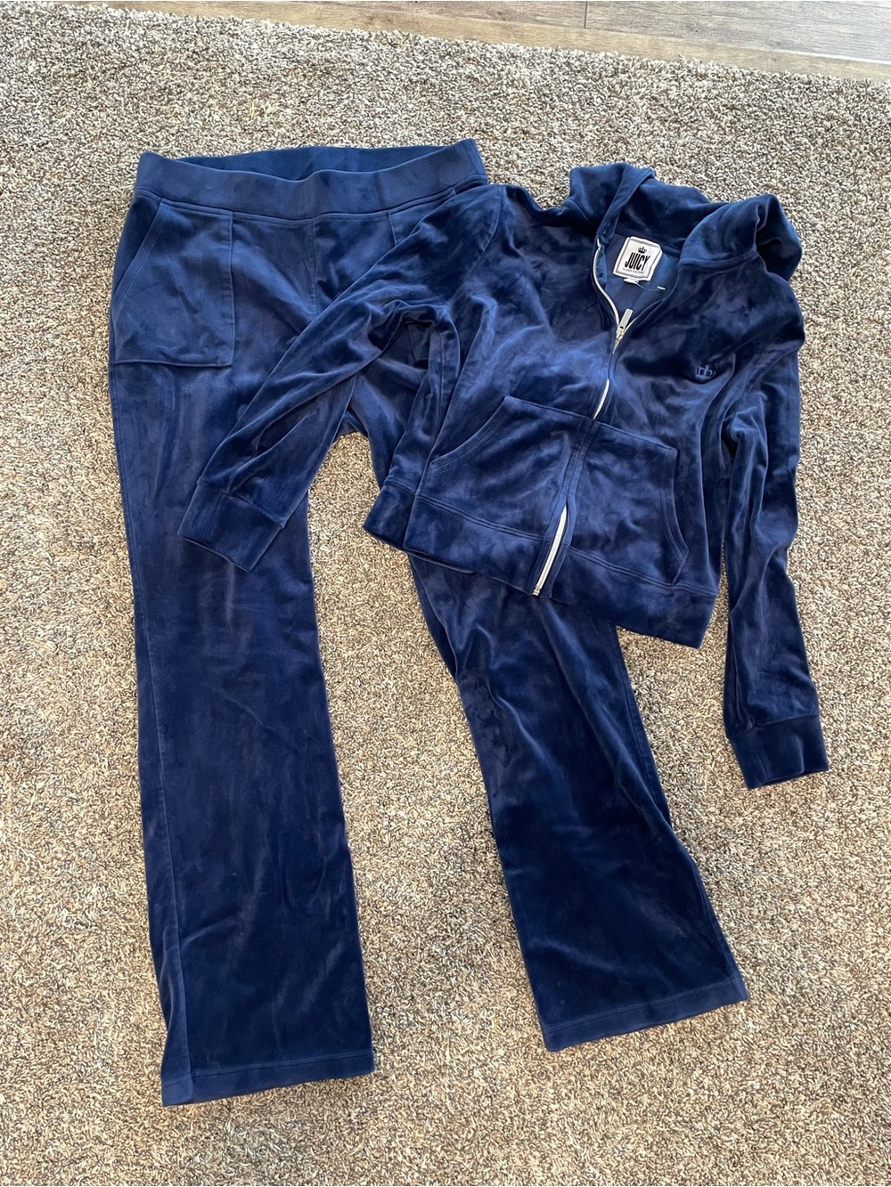 Juicy Couture Navy Velour Track Pants & Zip Hoodie
